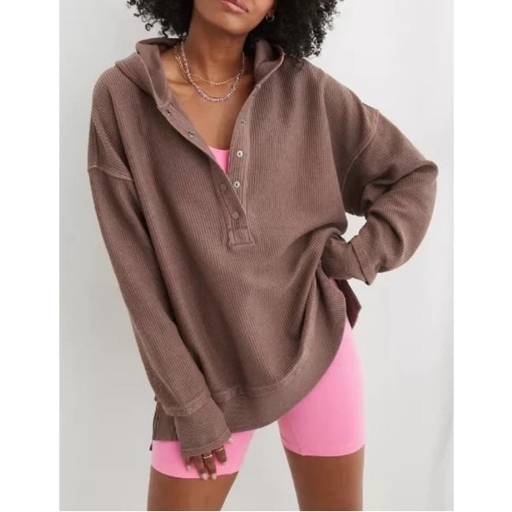Aerie Textured Henley Hoodie